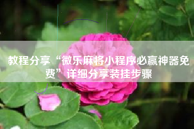 教程分享“微乐麻将小程序必赢神器免费”详细分享装挂步骤