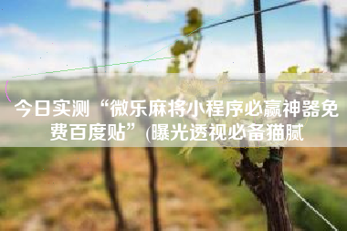 今日实测“微乐麻将小程序必赢神器免费百度贴	”(曝光透视必备猫腻