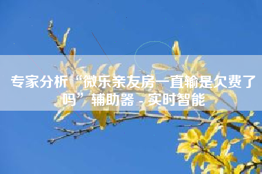 专家分析“微乐亲友房一直输是欠费了吗”辅助器 - 实时智能