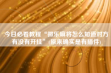 今日必看教程“微乐麻将怎么知道对方有没有开挂”(原来确实是有插件)