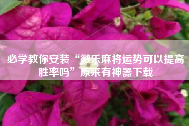 必学教你安装“微乐麻将运势可以提高胜率吗”原来有神器下载