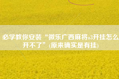 必学教你安装“微乐广西麻将a3开挂怎么开不了	”(原来确实是有挂)