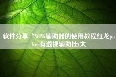 软件分享“WPK辅助器的使用教程红龙poker有透视辅助挂(太