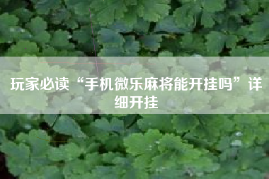 玩家必读“手机微乐麻将能开挂吗	”详细开挂