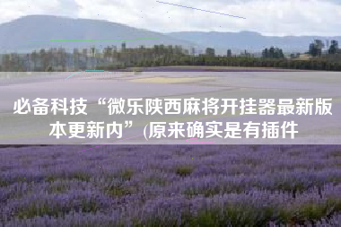 必备科技“微乐陕西麻将开挂器最新版本更新内	”(原来确实是有插件