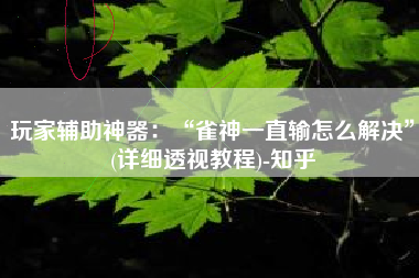 玩家辅助神器：“雀神一直输怎么解决”(详细透视教程)-知乎