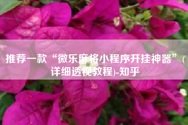 推荐一款“微乐麻将小程序开挂神器”(详细透视教程)-知乎
