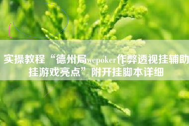 实操教程“德州局wepoker作弊透视挂辅助挂游戏亮点	”附开挂脚本详细