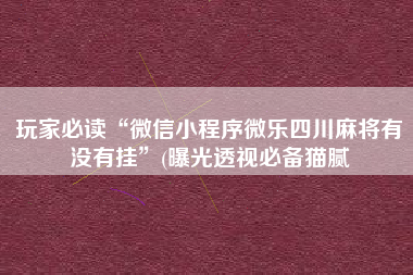 玩家必读“微信小程序微乐四川麻将有没有挂”(曝光透视必备猫腻
