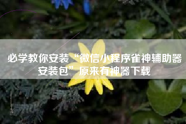 必学教你安装“微信小程序雀神辅助器安装包	”原来有神器下载