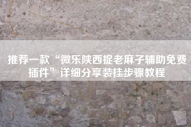 推荐一款“微乐陕西捉老麻子辅助免费插件”详细分享装挂步骤教程