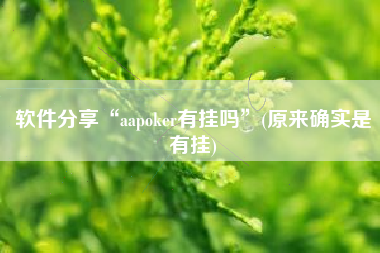 软件分享“aapoker有挂吗”(原来确实是有挂)