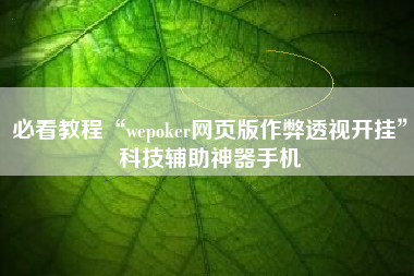 必看教程“wepoker网页版作弊透视开挂	”科技辅助神器手机