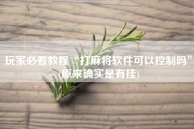 玩家必看教程“打麻将软件可以控制吗	”(原来确实是有挂)