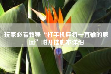 玩家必看教程“打手机麻将一直输的原因”附开挂脚本详细