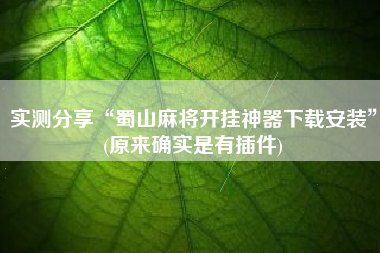 实测分享“蜀山麻将开挂神器下载安装	”(原来确实是有插件)