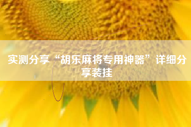 实测分享“胡乐麻将专用神器	”详细分享装挂